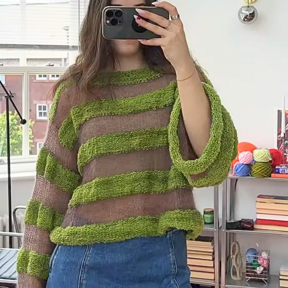 Learn to Knit a Striped Sweater with Mohair and Double-Knit Yarns