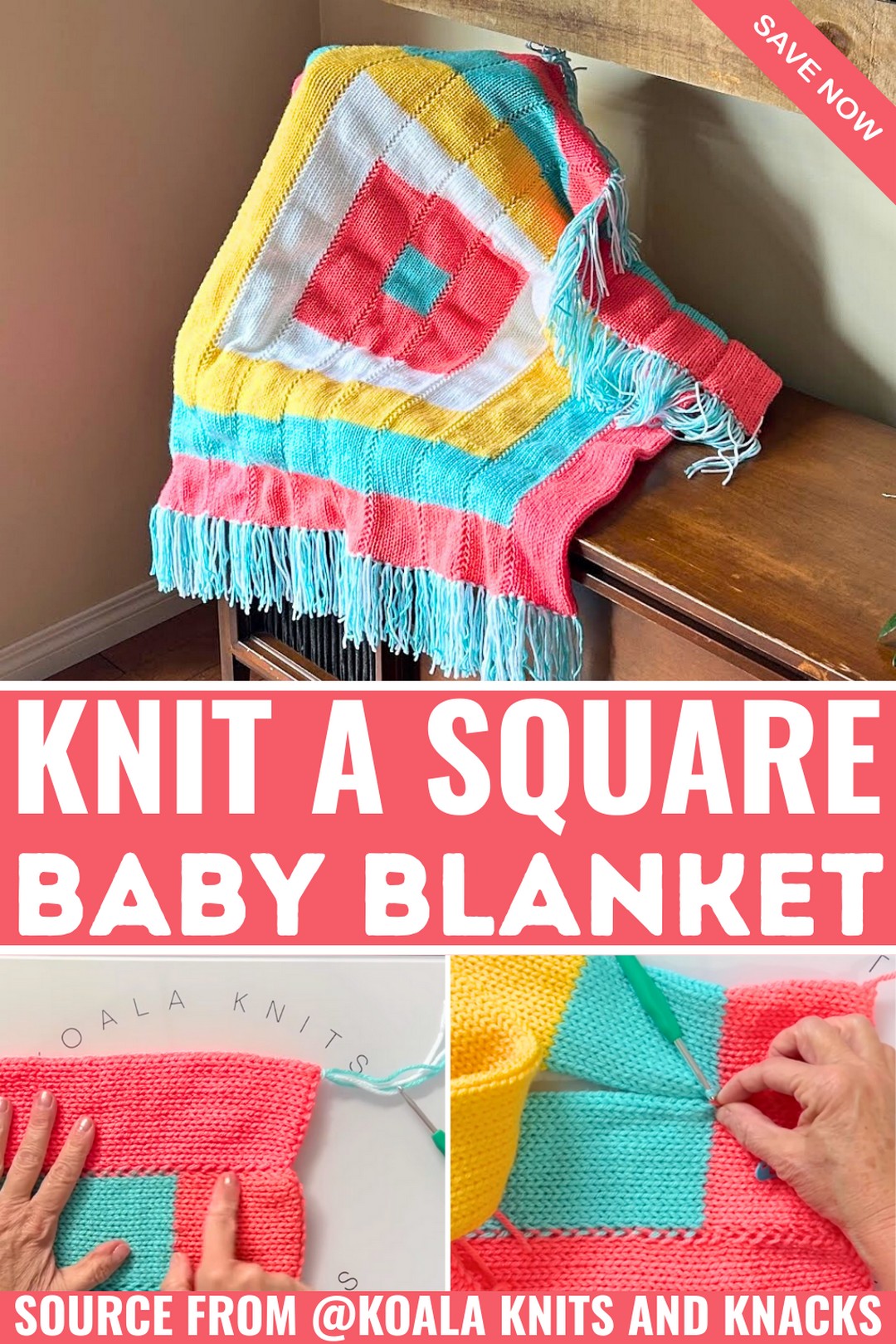 Knit a Square Baby Blanket or Lap Throw with Braided Joins