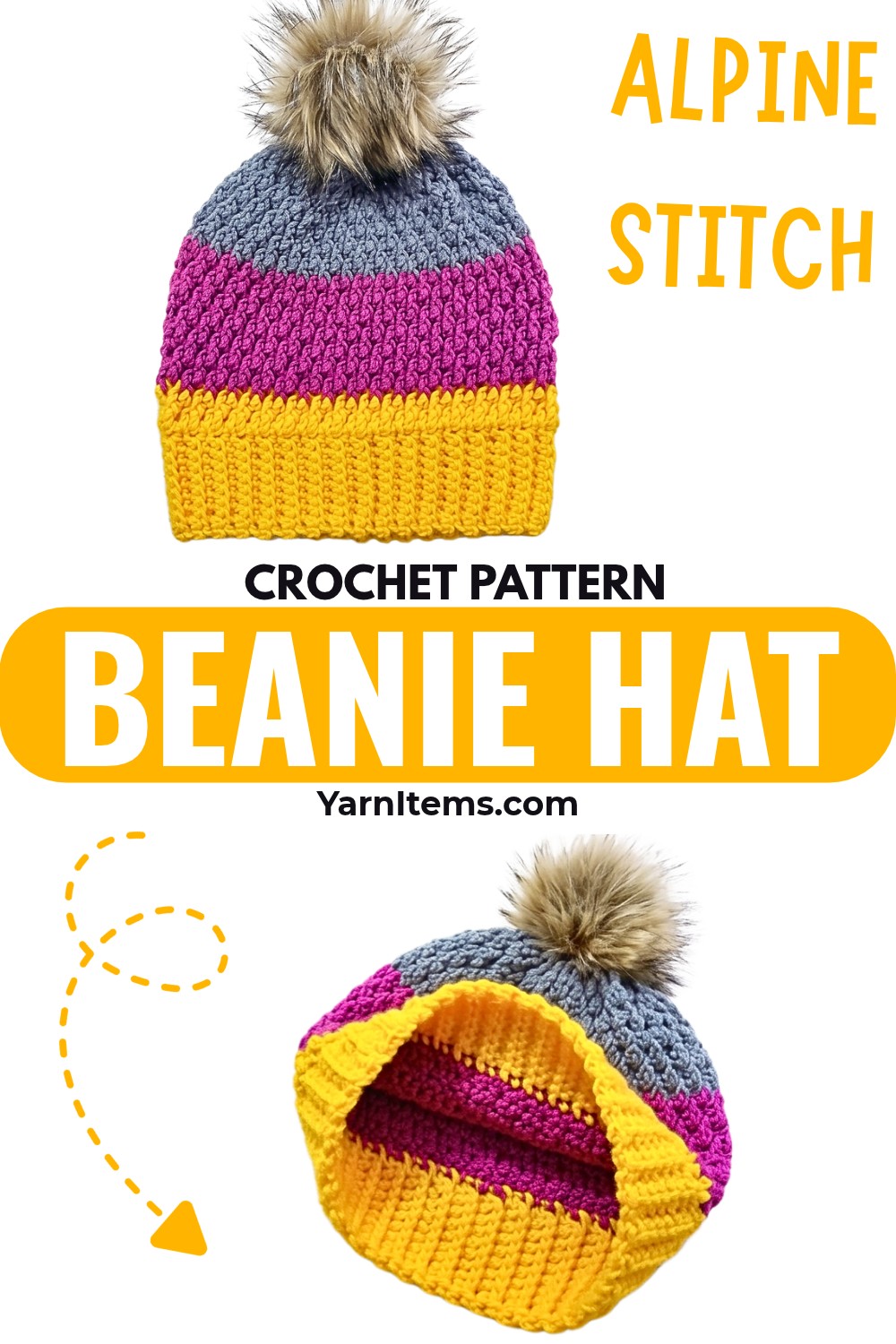 Multicolor Textured Crochet Alpine Stitch Beanie Hat Tutorial