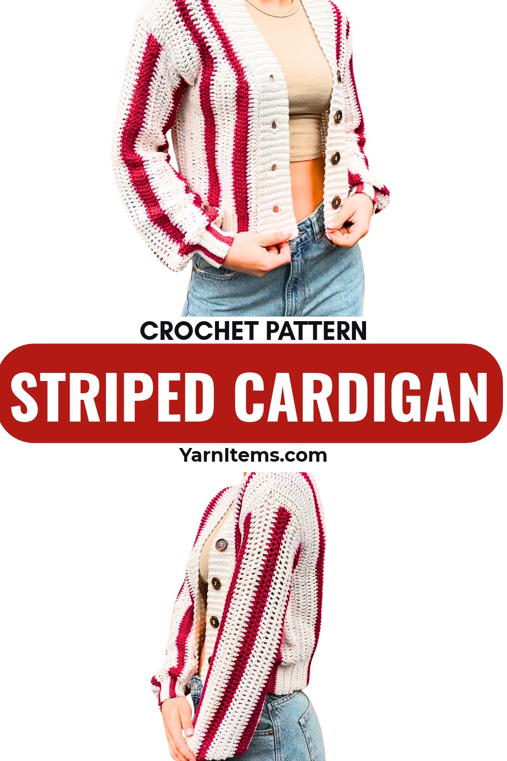 Striped Crochet Cardigan Patten - Buttoned Cardigan