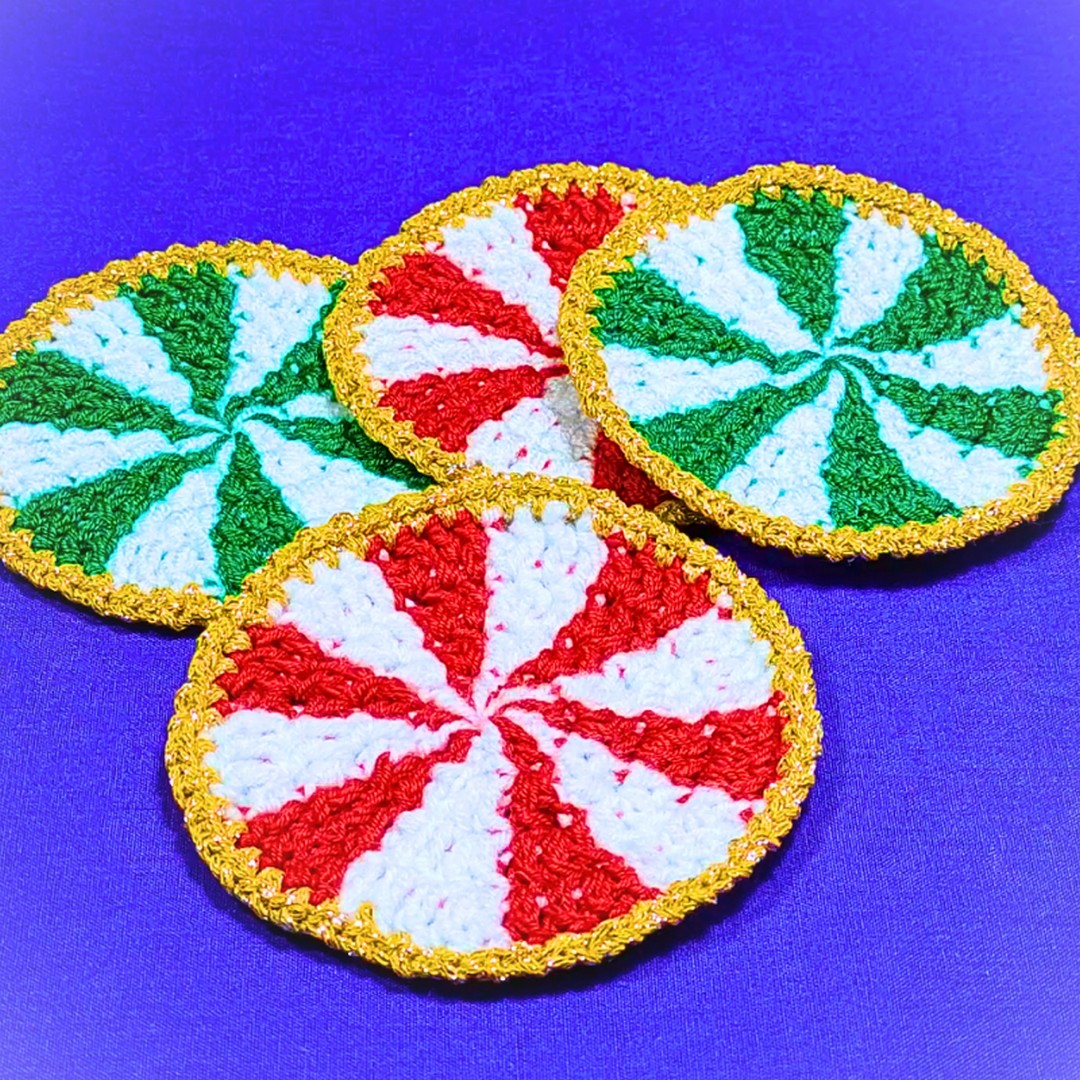 Step-by-Step Crochet Tutorial for Peppermint Candy Coasters for Holiday Decor