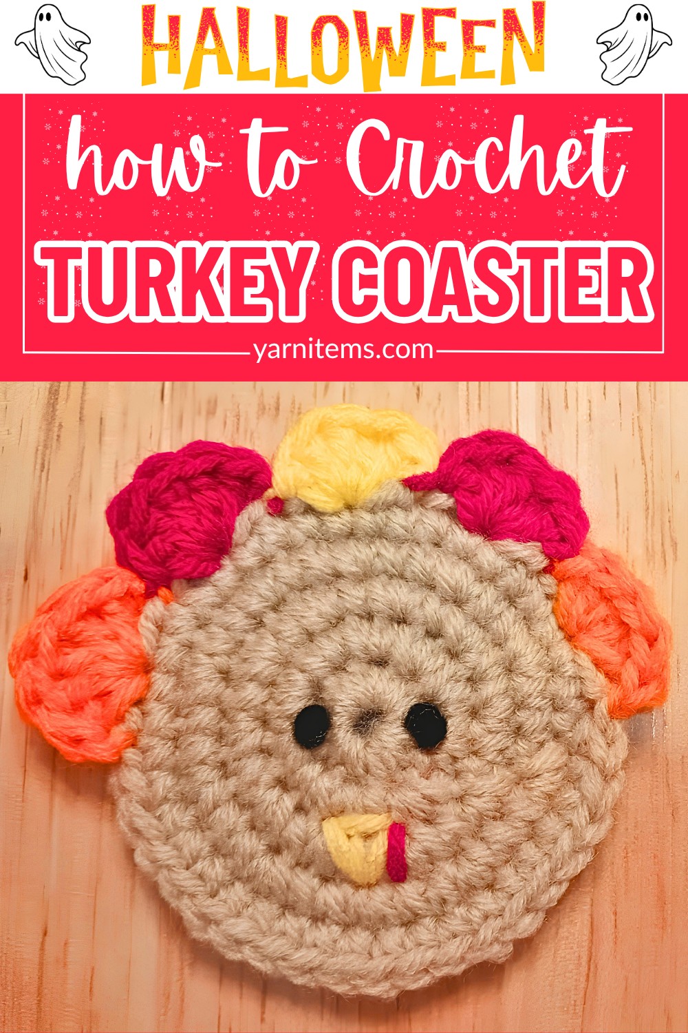 Crochet Turkey Coaster Pattern for Thanksgiving Table Décor