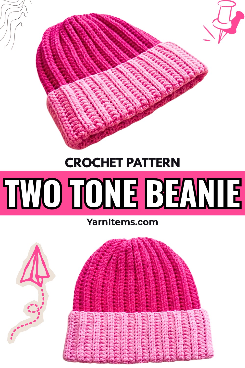 Easy Crochet Two Tone Beanie with Seamless Color Changes