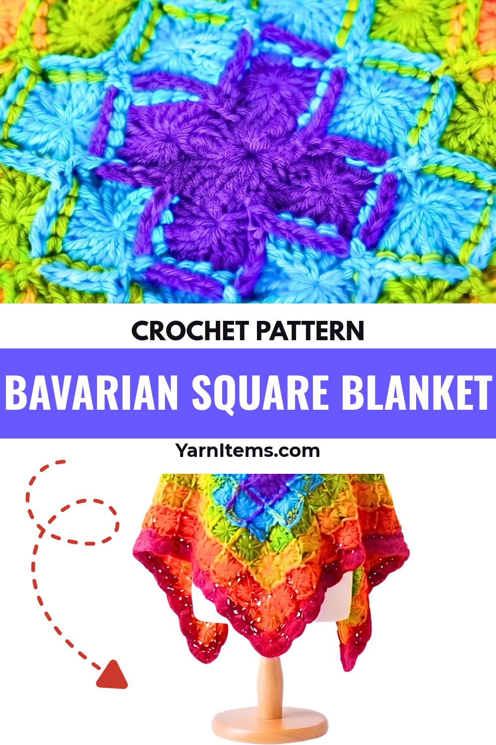 Crochet Bavarian Square Blanket Pattern with Textured Shells
