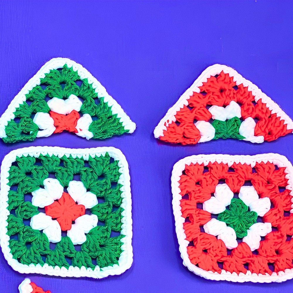 Crochet Christmas Half Granny Squares Patterns For Festive Holiday