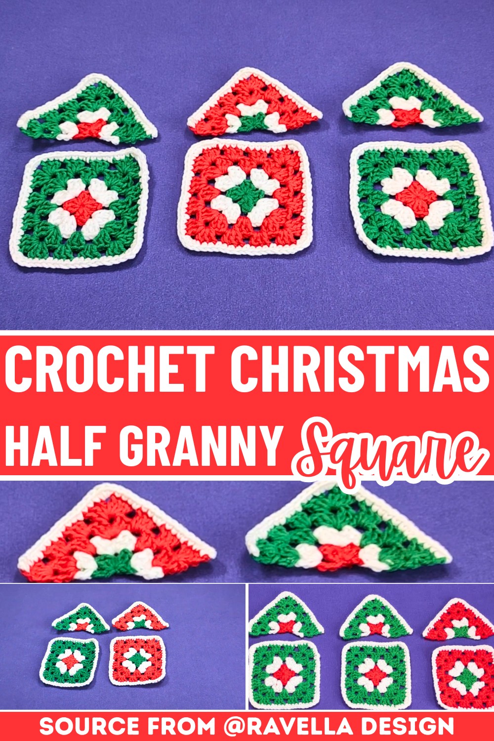 Crochet Christmas Half Granny Squares Patterns For Festive Holiday
