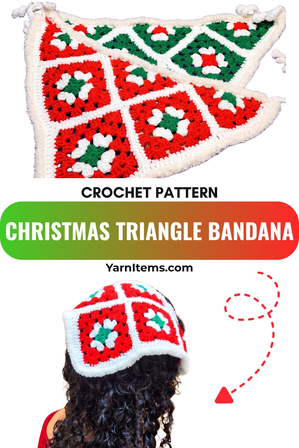 Crochet Christmas Triangle Bandana Easy Festive Holiday Pattern