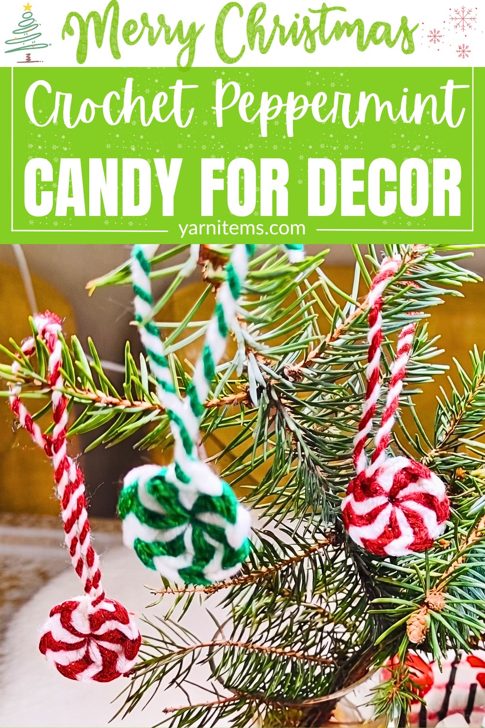 Crochet Peppermint Candy Christmas Tree Ornament Pattern