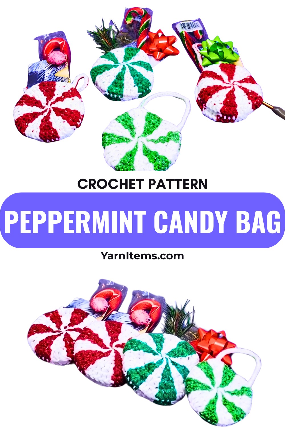 Cute Crochet Peppermint Candy Bag For Festive Gift