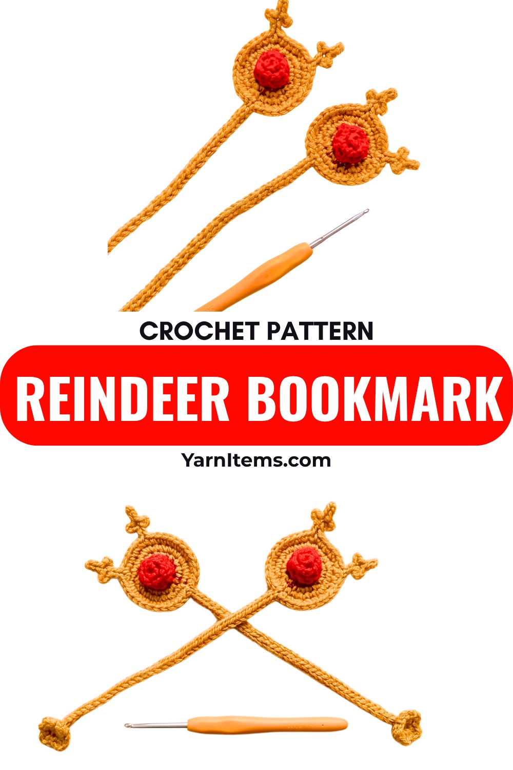 Festive Crochet Reindeer Bookmark Pattern For Holiday