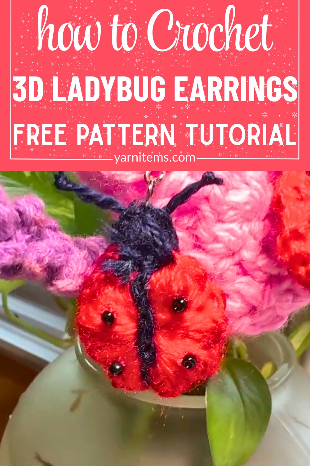 Crochet 3D Ladybug Earrings – Nature-Inspired Jewelry