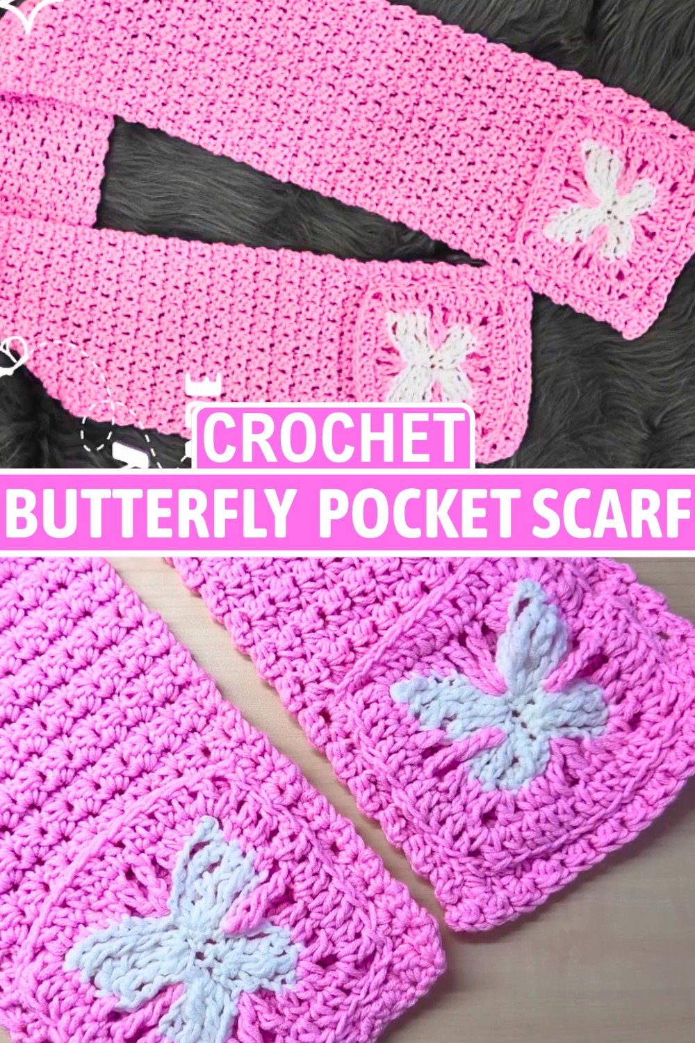 Crochet Butterfly Granny Square Pocket Scarf
