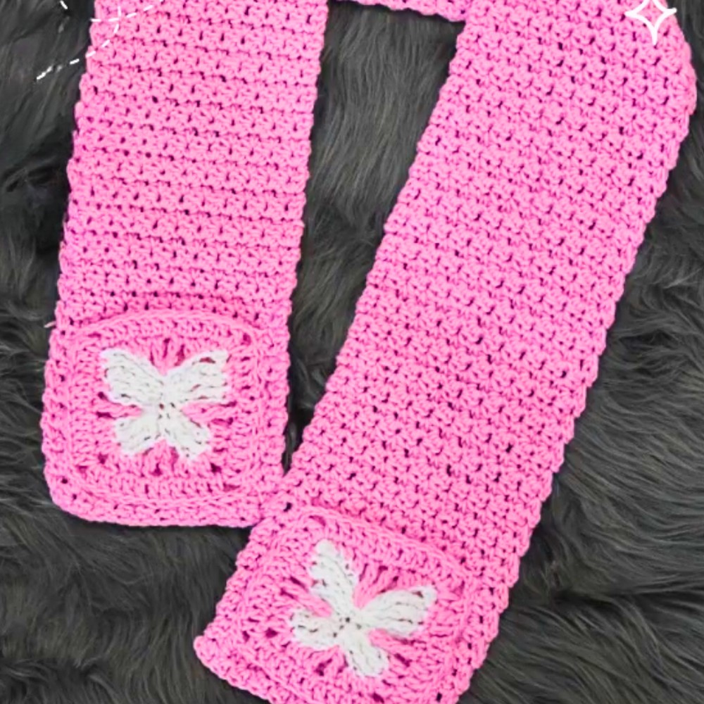 Crochet Butterfly Granny Square Pocket Scarf
