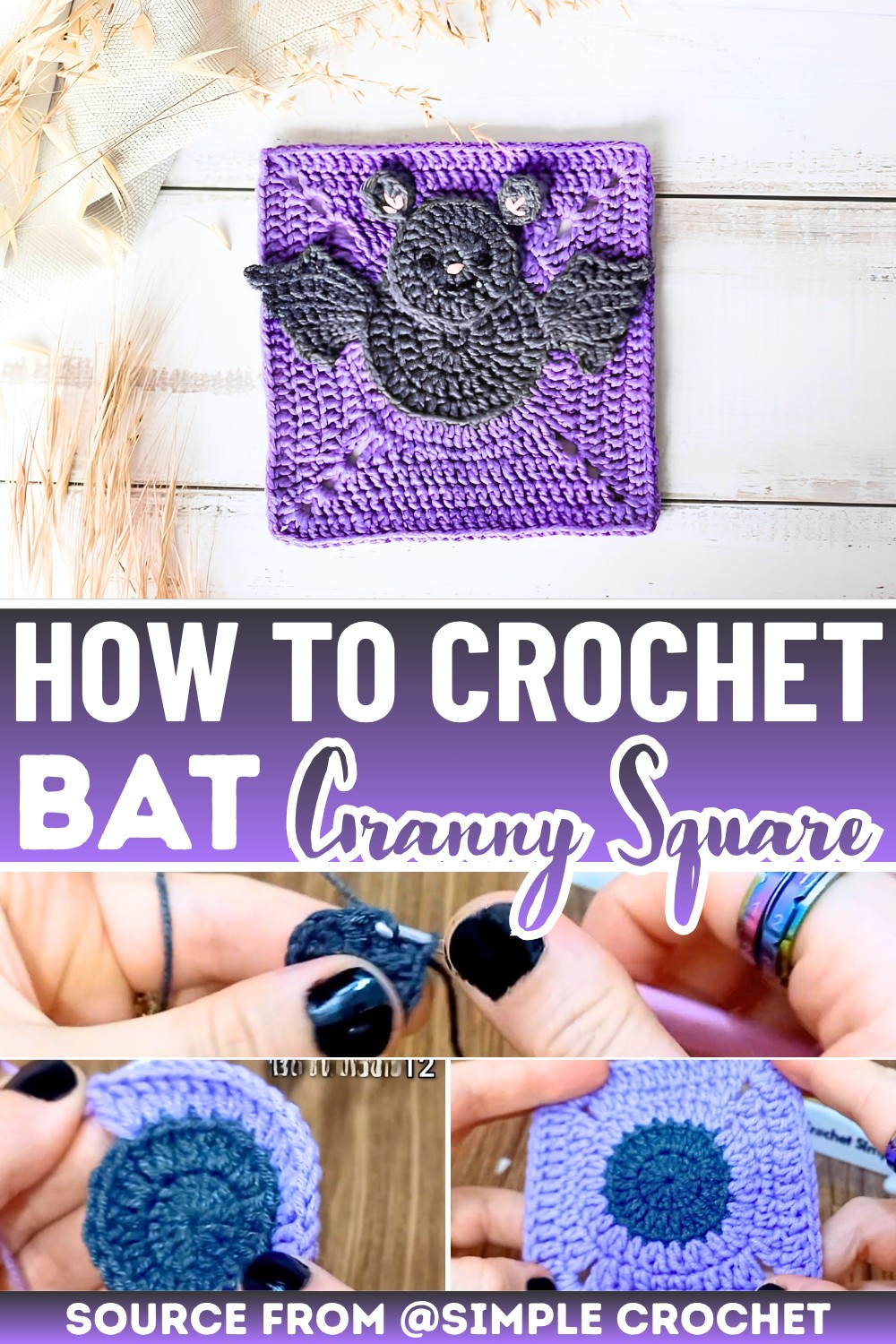 Beginner-Friendly Pattern For Crochet Bat Granny Square