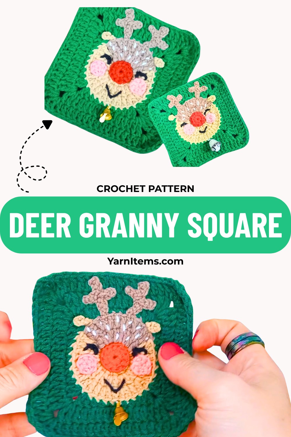 Crochet Christmas Deer Granny Square For Festive Holiday Pattern