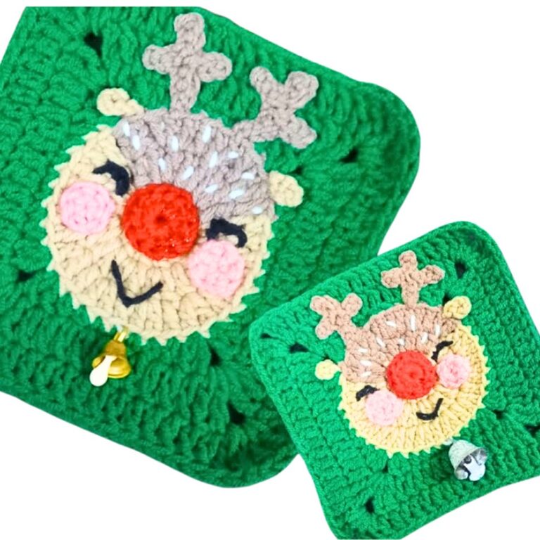 Crochet Christmas Deer Granny Square For Festive Holiday Pattern