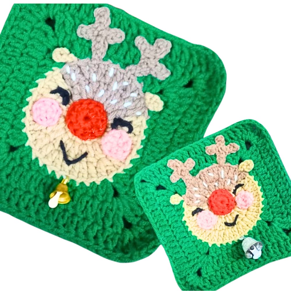 Crochet Christmas Deer Granny Square For Festive Holiday Pattern