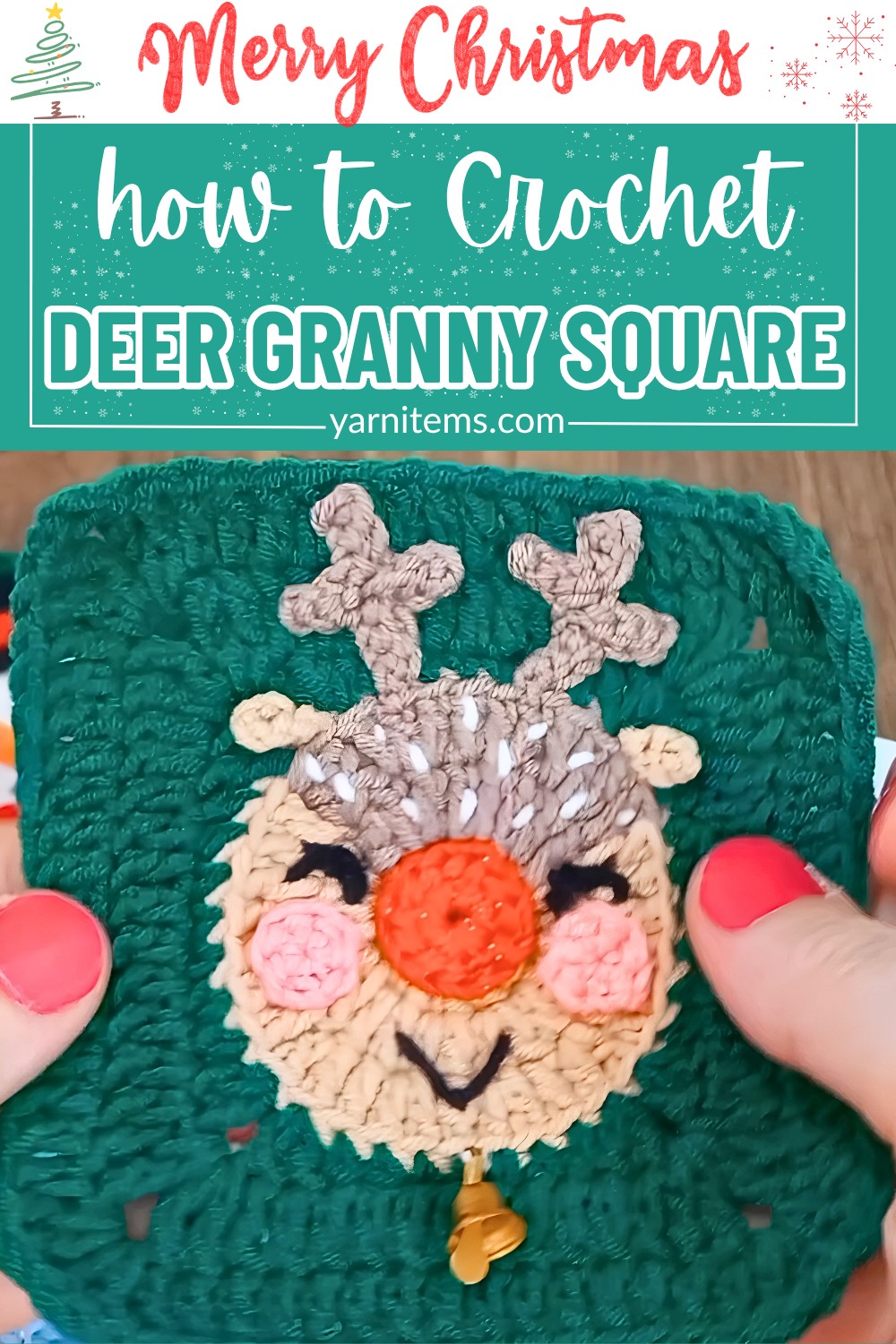 Crochet Christmas Deer Granny Square For Festive Holiday Pattern