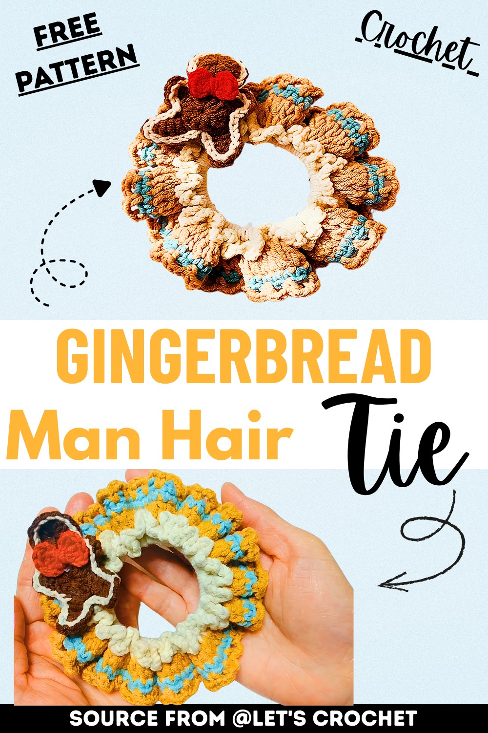 Crochet Christmas Gingerbread Man Hair Tie