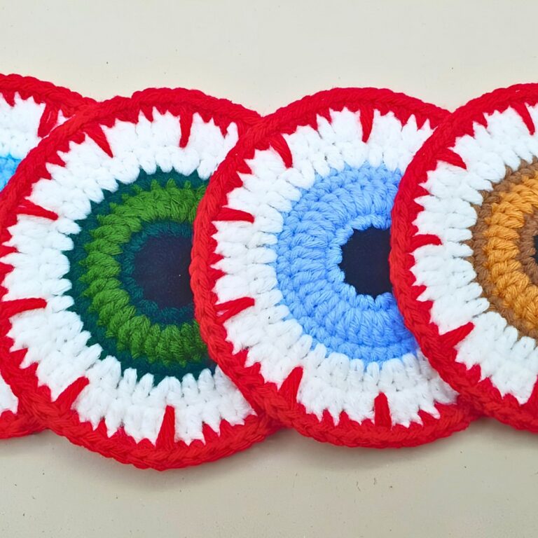 Crochet Eyeball Coaster Pattern For Halloween Decor
