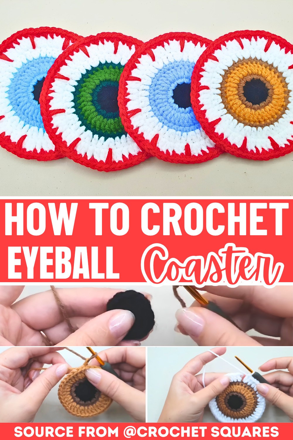 Crochet Eyeball Coaster Pattern For Halloween Decor