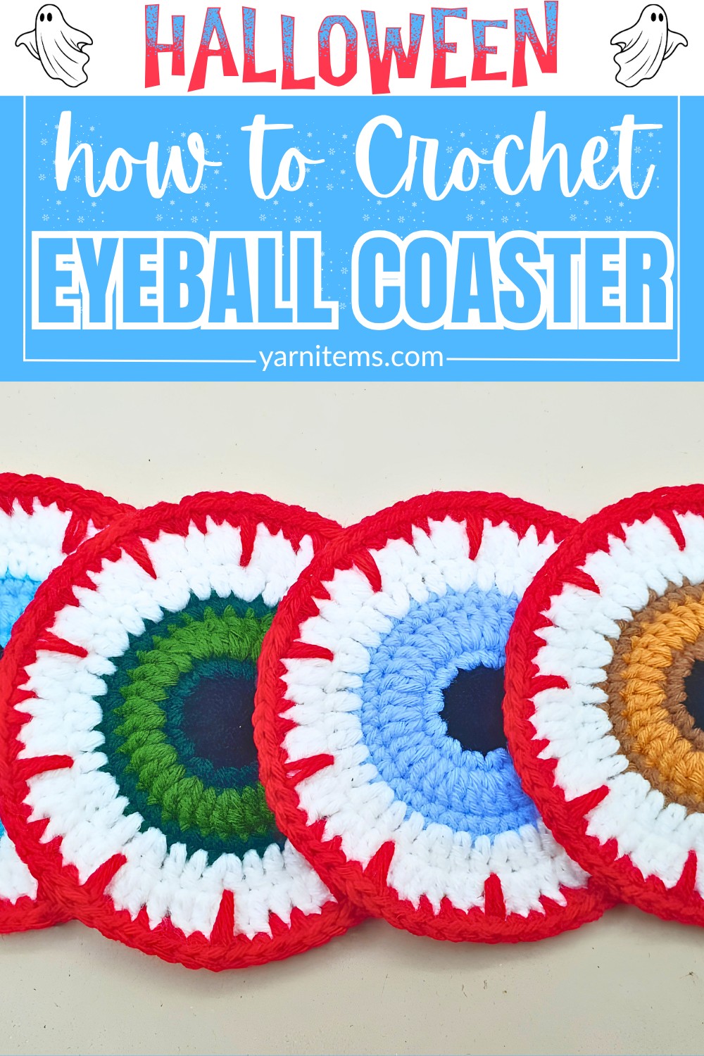 Crochet Eyeball Coaster Pattern For Halloween Decor