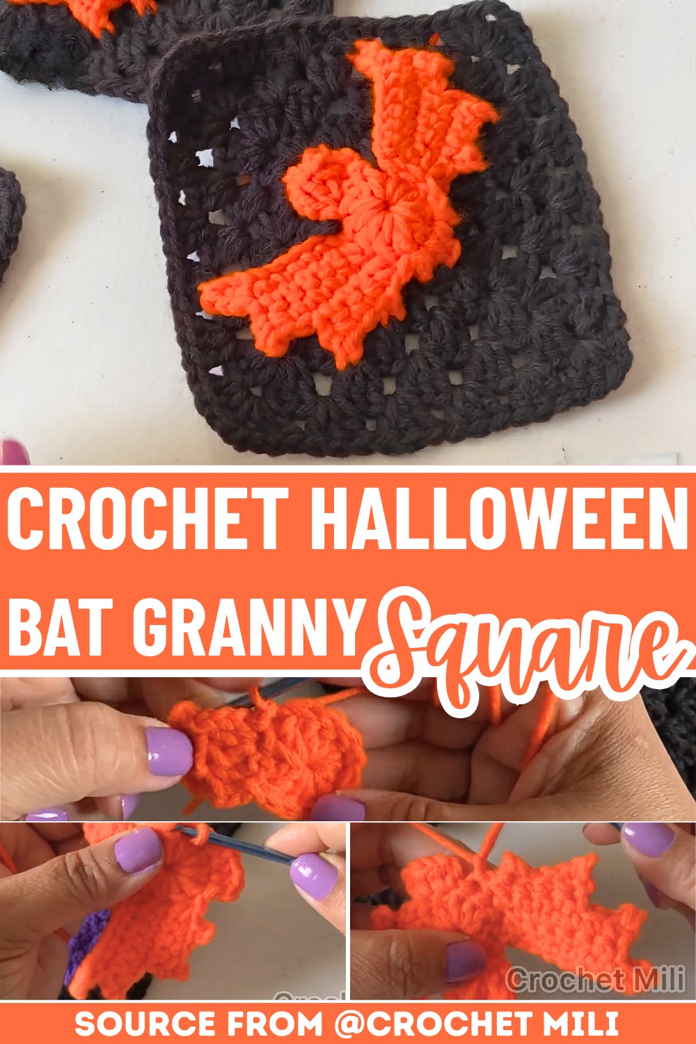 Crochet Halloween Bat Granny Square Pattern