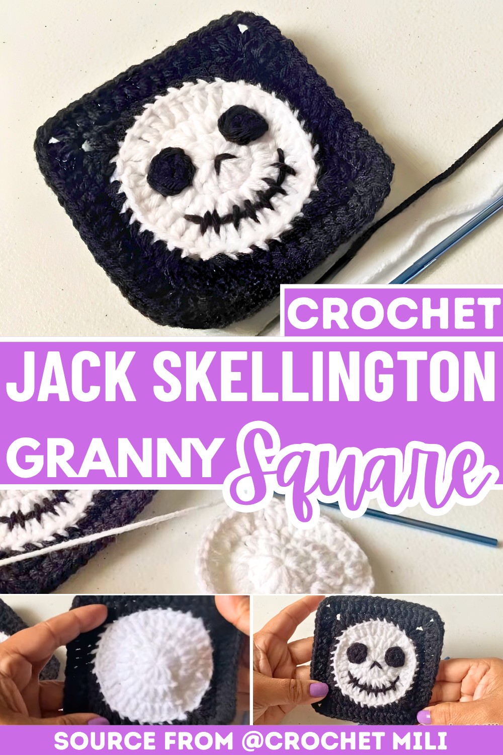 Crochet Jack Skellington Granny Square Pattern For Halloween Decor