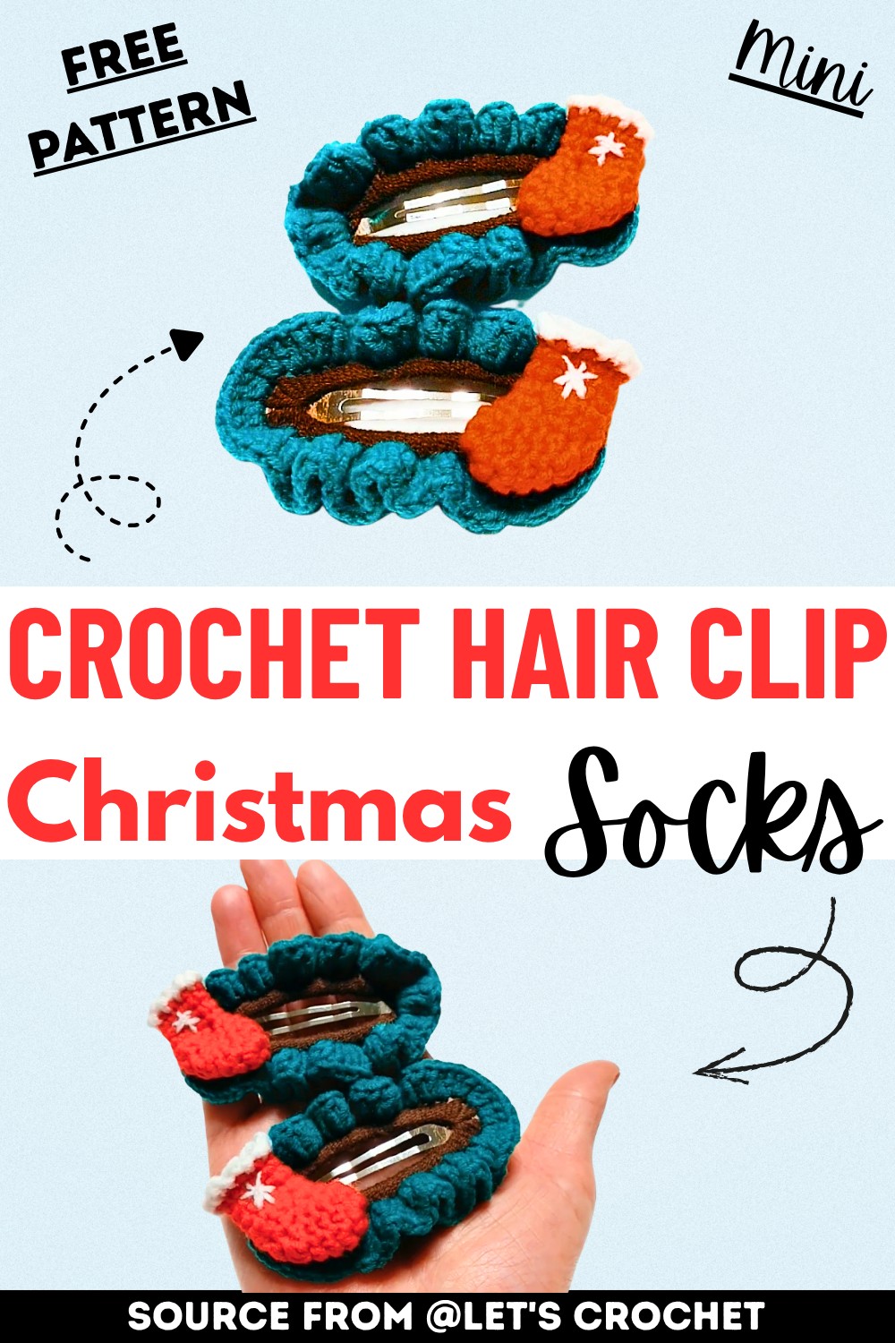 Crochet Mini Hair Clip Christmas Socks - Festive Accessory