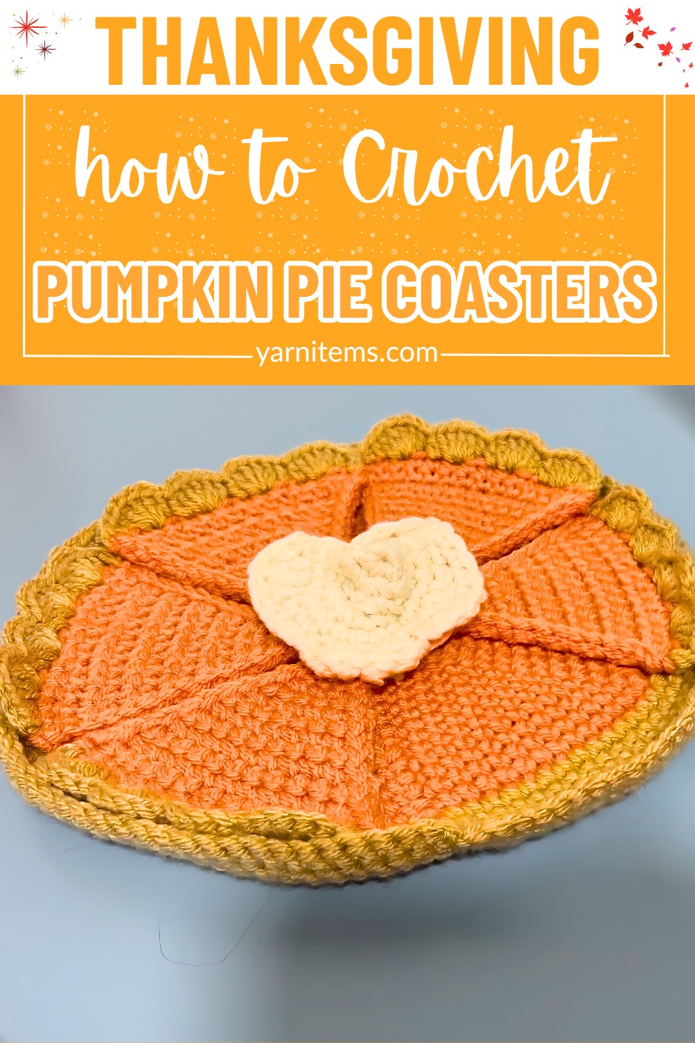Crochet Pumpkin Pie Coasters Pattern for Thanksgiving Table Decor