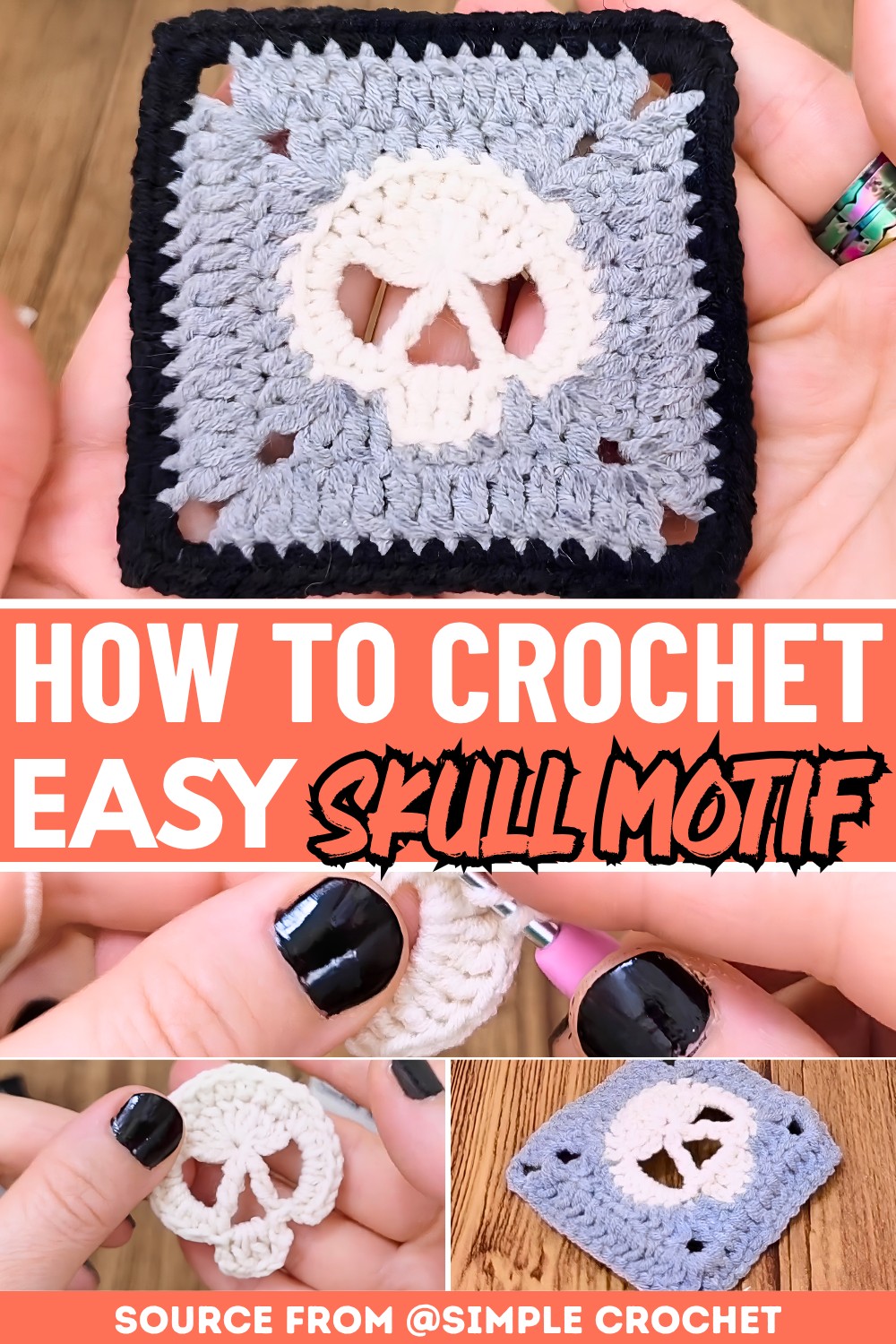 Crochet Skull Motif for Cute and Spooky Halloween Design