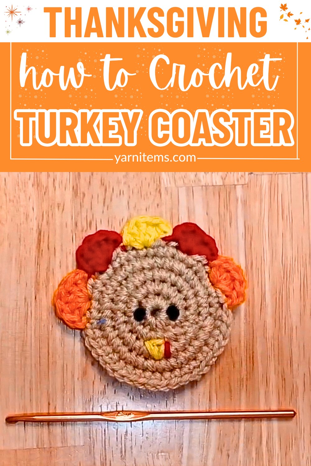 Crochet Turkey Coaster Pattern for Thanksgiving Table Décor