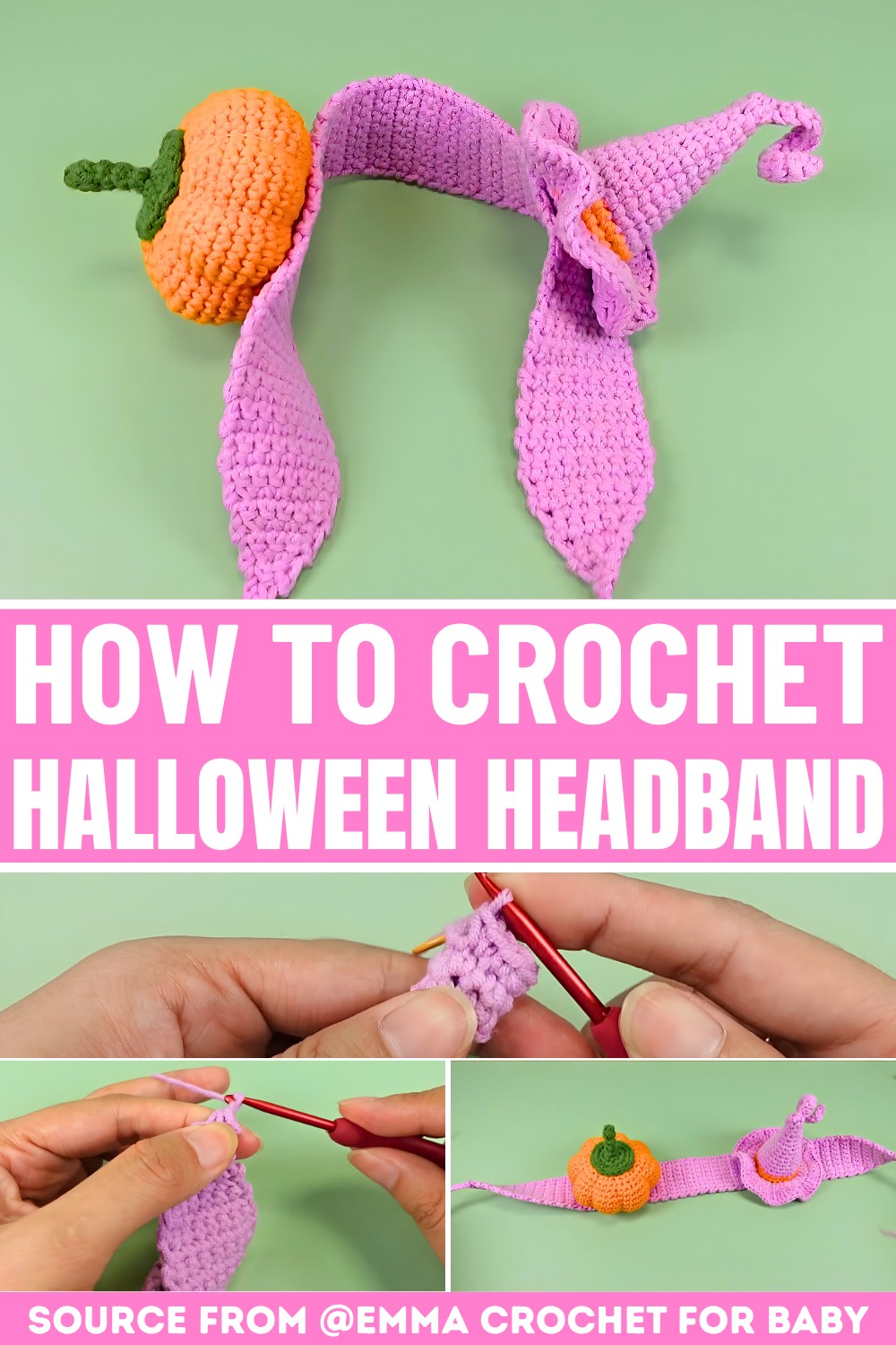 Crochet a Cute Witch Hat and Pumpkin Headband for Halloween