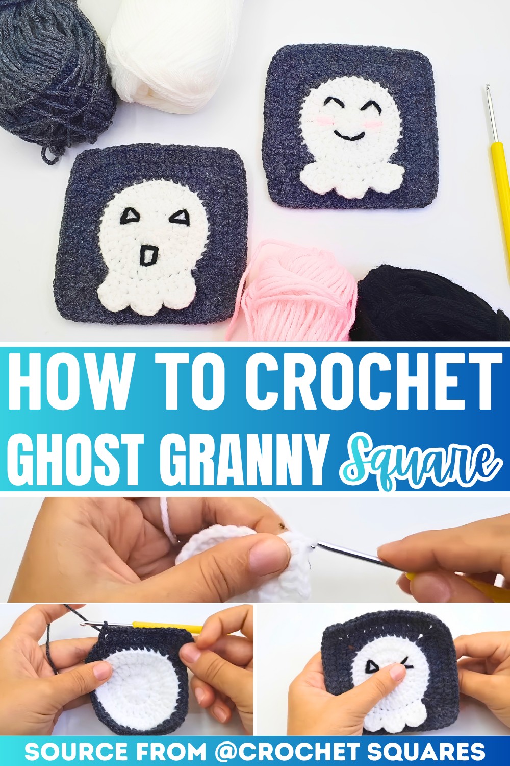 Cute Crochet Ghost Granny Square Pattern