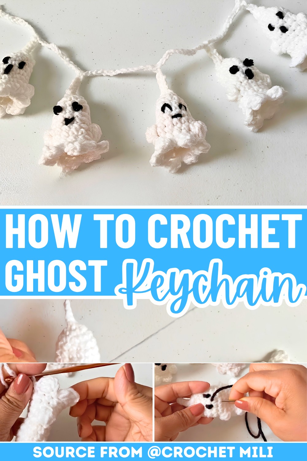 Cute and Easy Crochet Ghost Charm For Halloween Keychain
