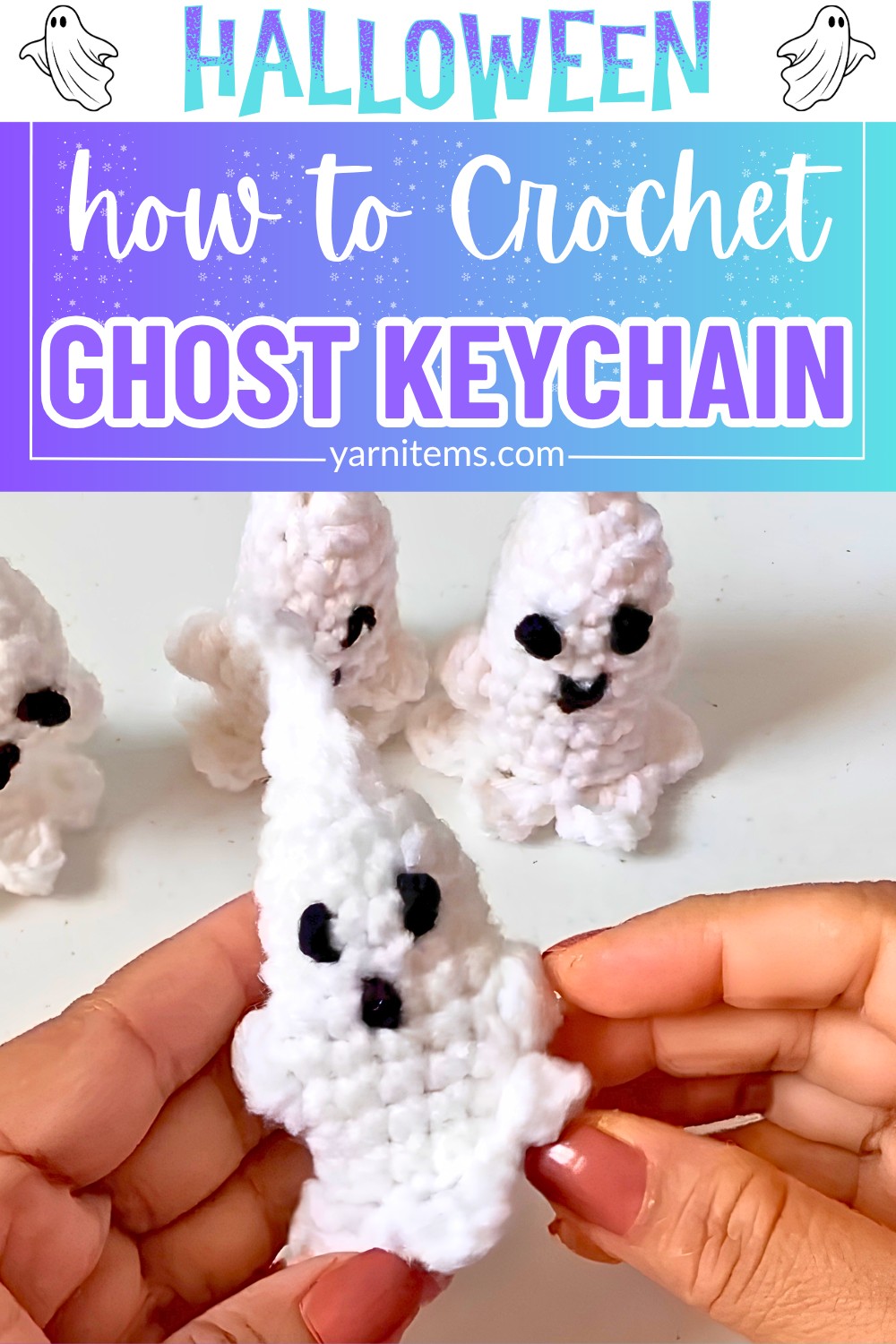 Cute and Easy Crochet Ghost Charm For Halloween Keychain