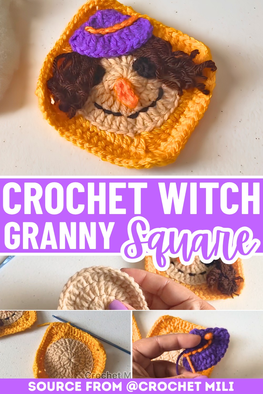 Easy Crochet Witch Granny Square Pattern for Halloween