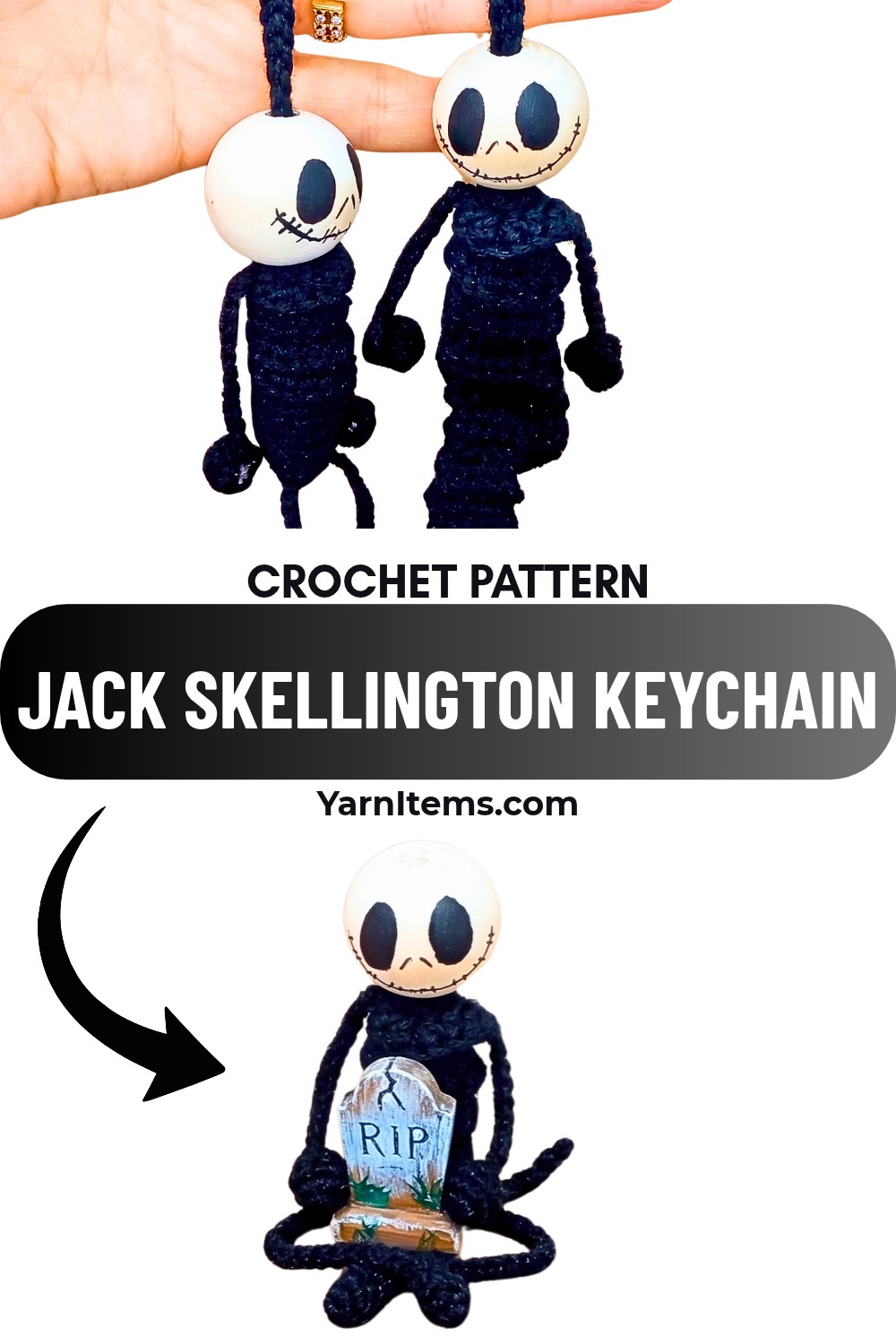 Easy Crochet Jack Skellington Keychain For Halloween
