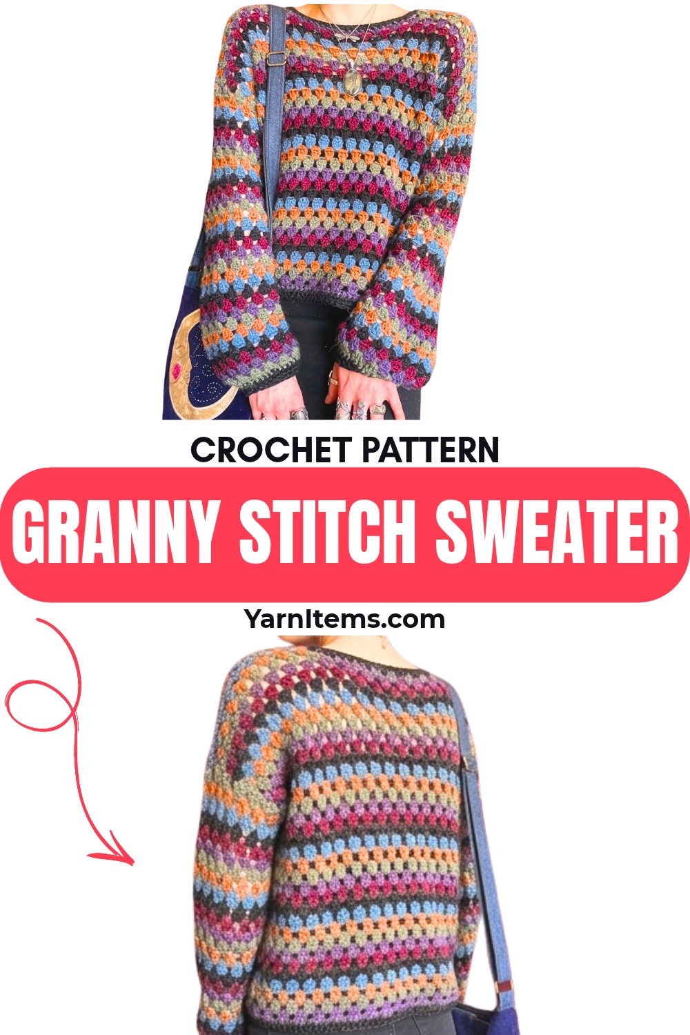 Colorful Crochet Granny Stitch Sweater Pattern with Custom Fit