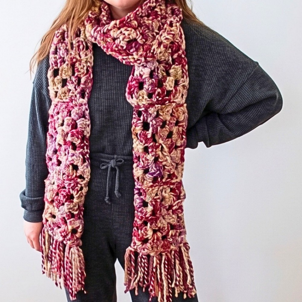 Cozy Crochet Chunky Granny Square Scarf with Tassels