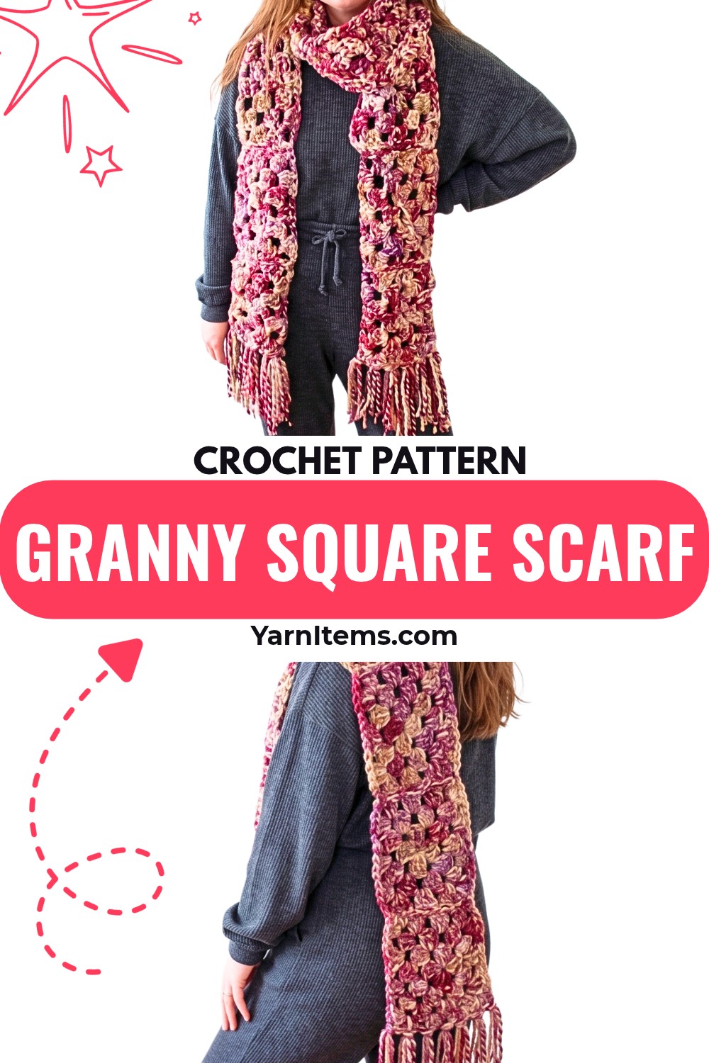 Cozy Crochet Chunky Granny Square Scarf with Tassels
