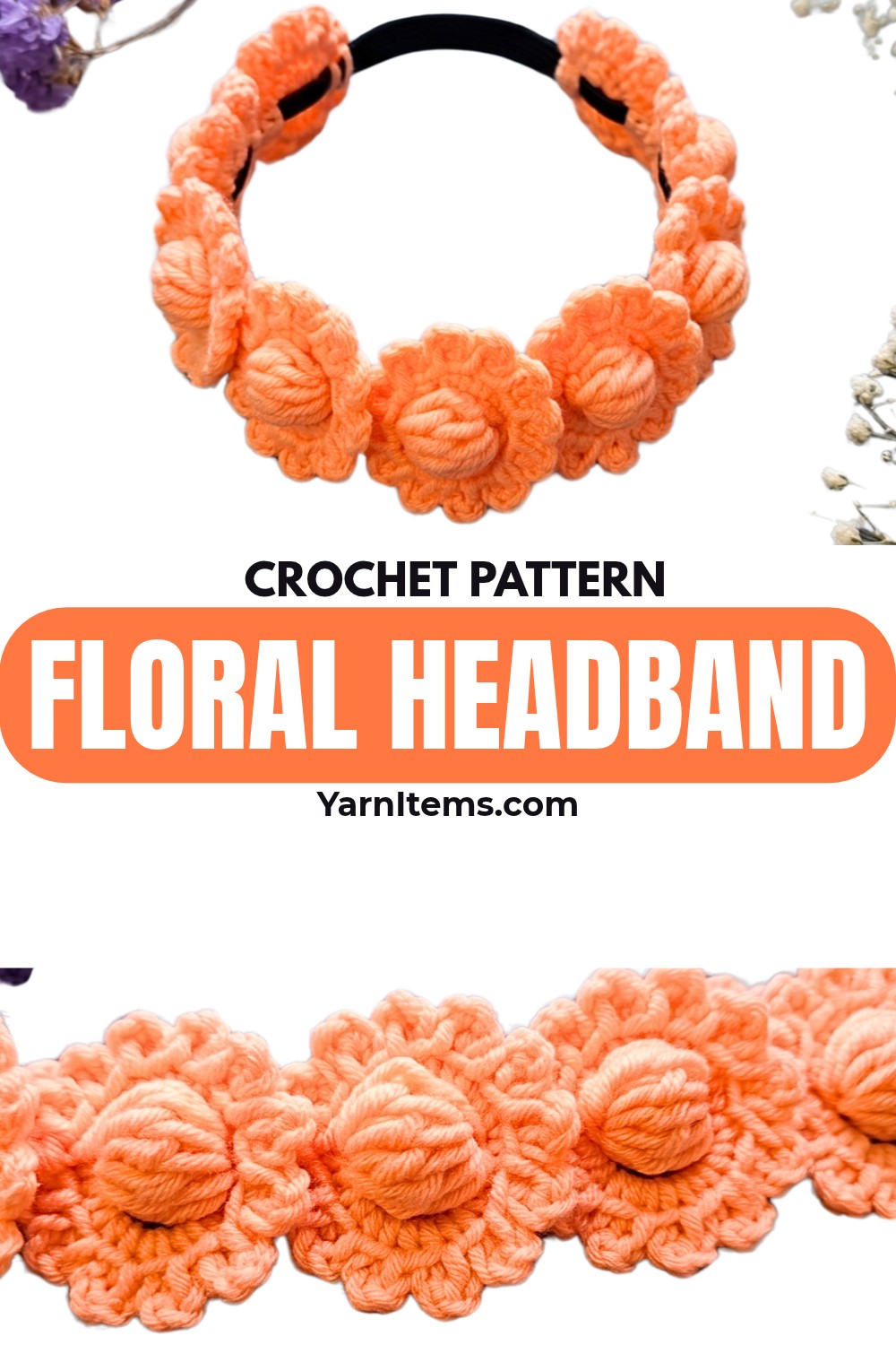 Crochet 3D Floral Headband Pattern with Puff Stitches