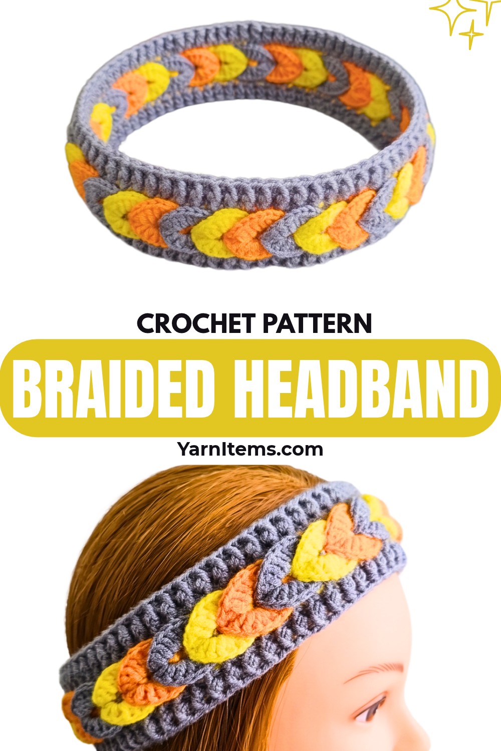 Crochet Braided Leaf Headband with Colorful Petal Loops
