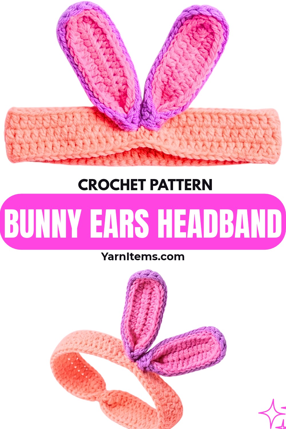 Crochet Bunny Ears Headband Pattern with Adjustable Ties