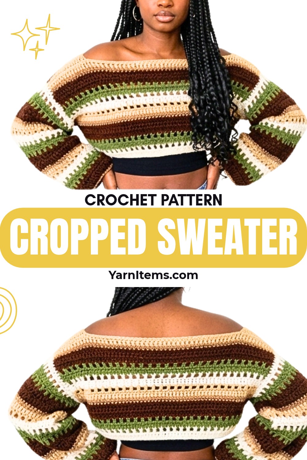Crochet Cropped Sweater Pattern with Colorful Mesh