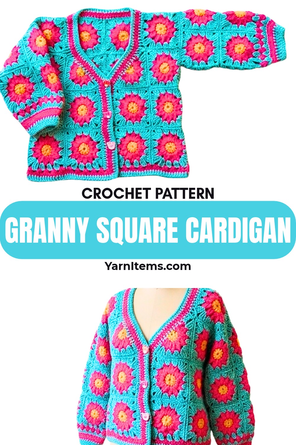 Crochet Daisy Granny Square Cardigan for Ages 3–4