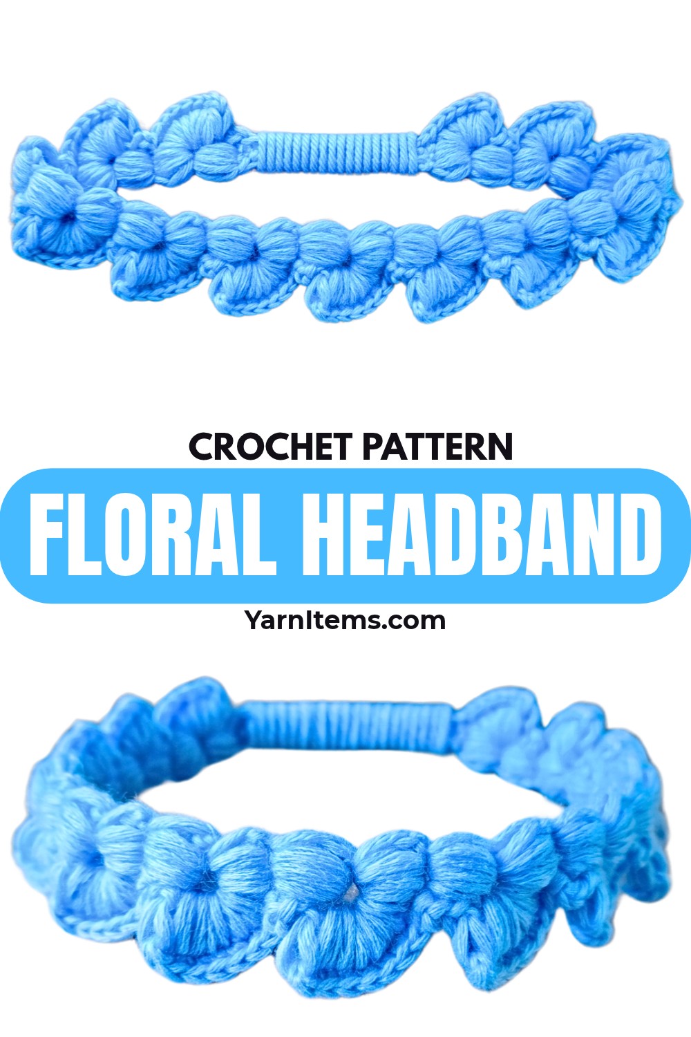 Crochet Floral Scalloped Headband with Puff Stitches
