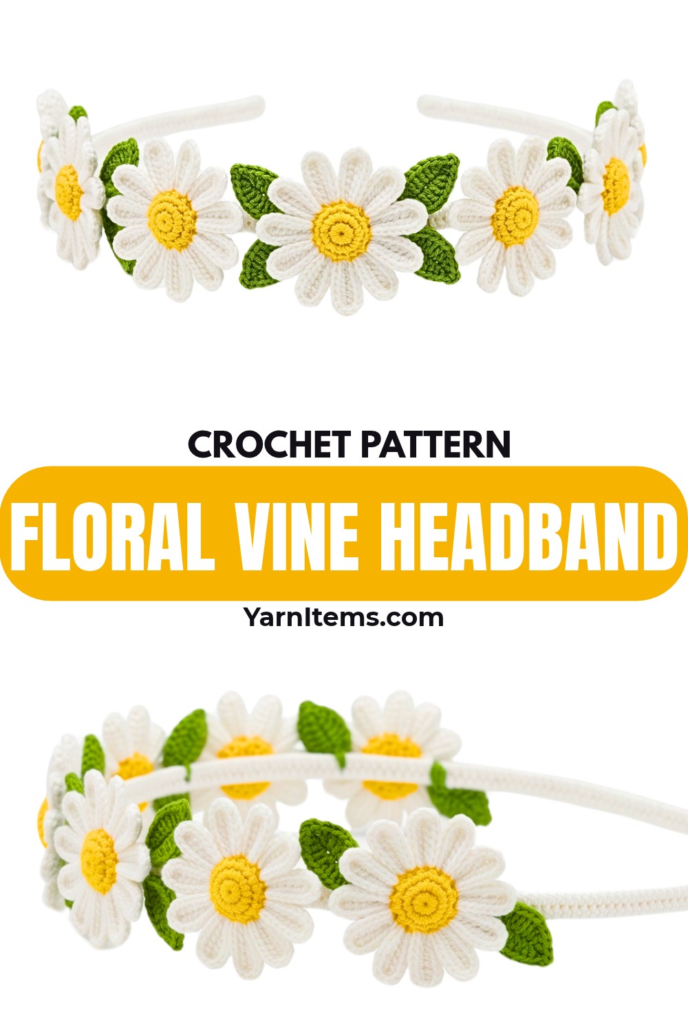 Crochet Floral Vine Headband Pattern with Flowers and Leaves