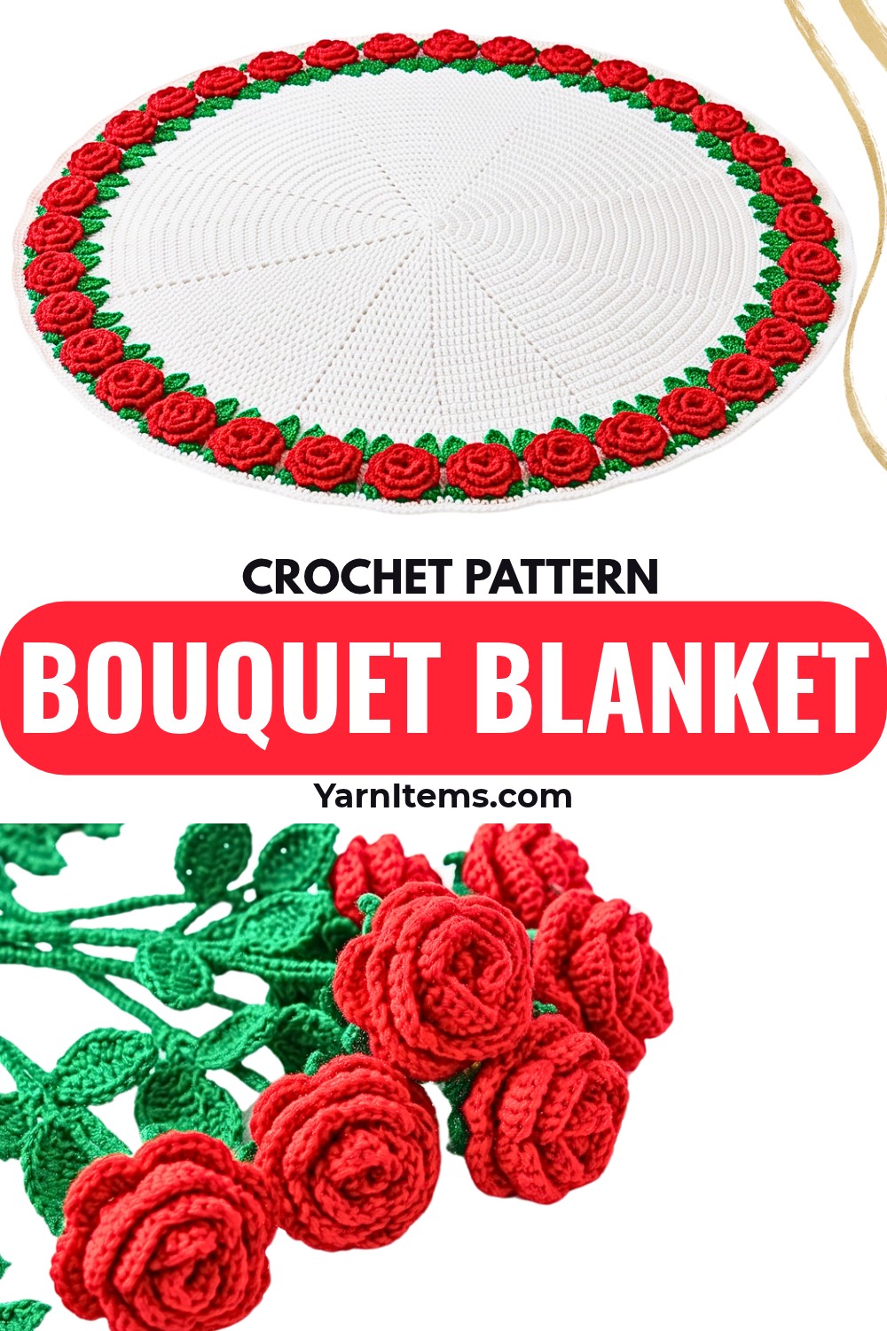 Crochet Flower Bouquet Blanket Pattern with Roses and Leaves