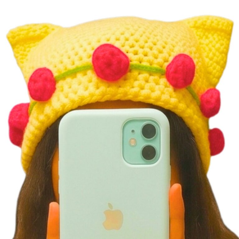 Crochet Flower Bouquet Cat Ear Beanie Pattern
